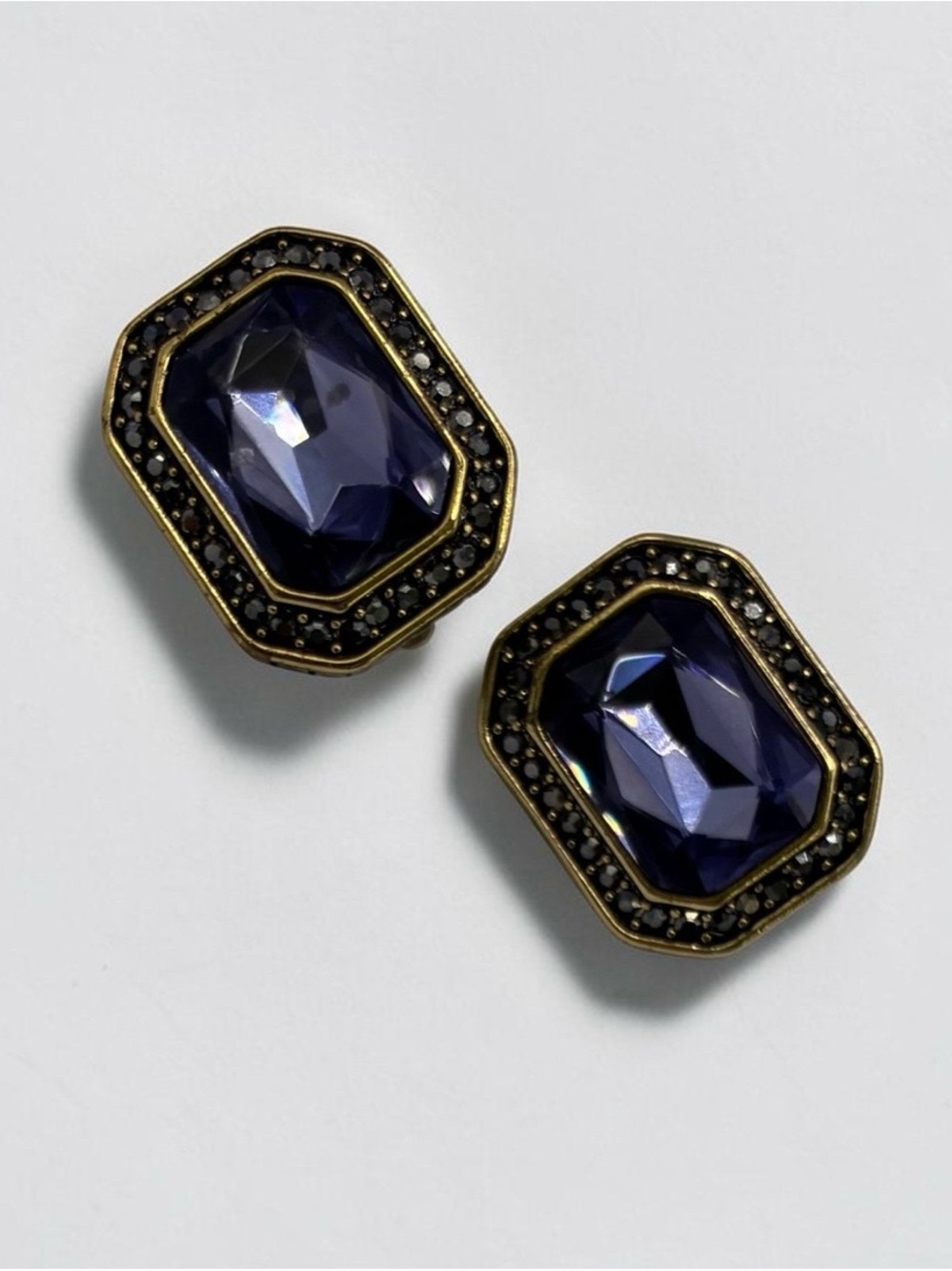 Heidi Daus Antiqued Gold-Tone Purple Crystal Rhinestone Clip On Earrings
